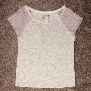 American Eagle Outfitters Cream and Pink Textured Tee